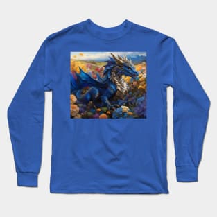 Beautiful blue and gold fantasy dragon Long Sleeve T-Shirt